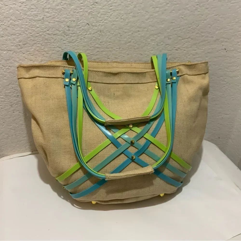 Crocs Huarache Large Summer Canvas Tote w/Blue & Lime Highlights